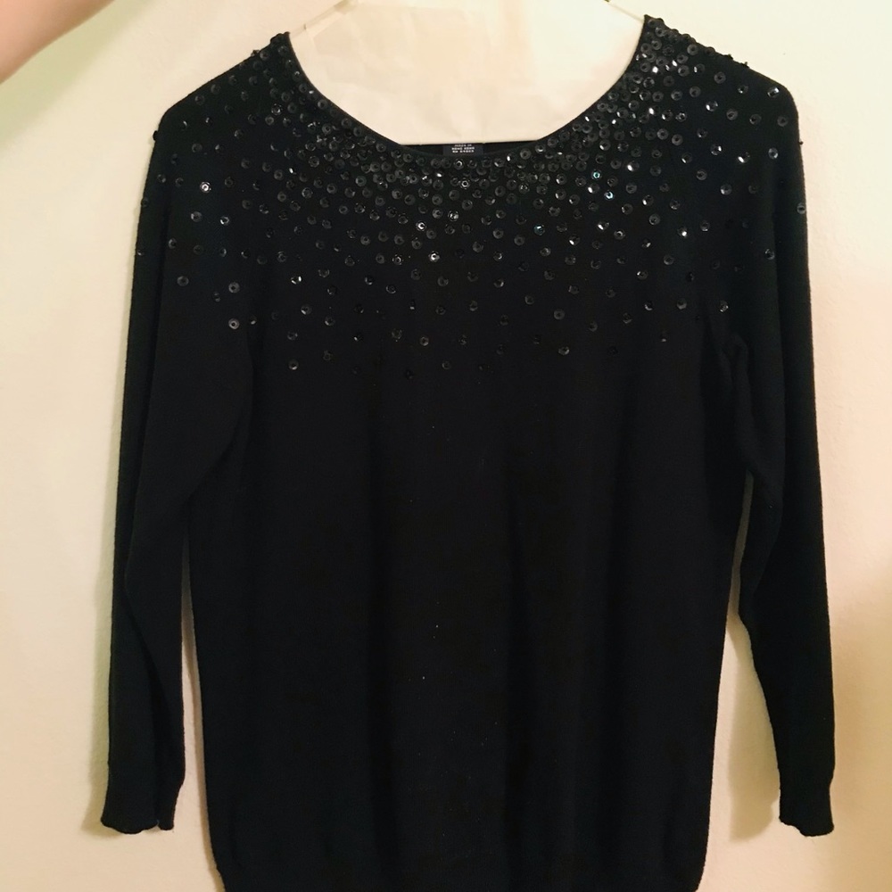 Women’s black sequin scoop neck sweater